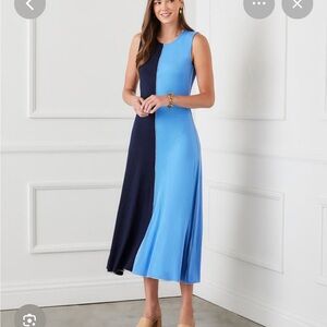 Karen Kane Color Block Navy Blue Maxi Dress Medium NEW